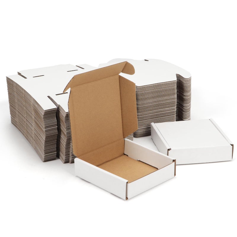 WIFTREY 100 Pcs 4X4X1 inches Small Shipping Boxes, White Corrugated Cardboard Box for Packaging Small Business, Moving, Literature Mailer - Image 1